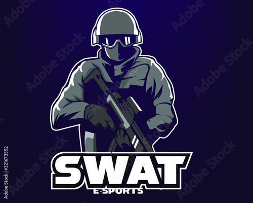 Fotografia swat mascot logo isolated on dark background, gaming logo for team-vector eps10