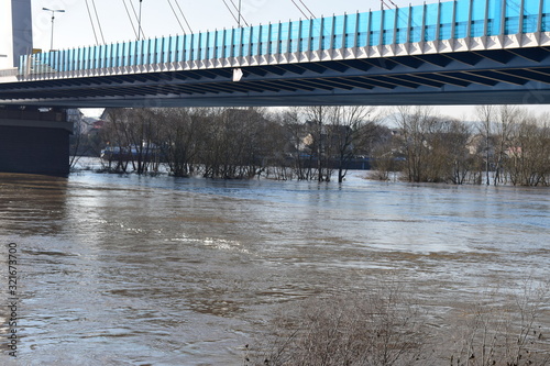 Neuwied Raiffeisenbrücke und Insel bei Hochwasser photo