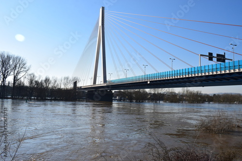 Neuwied Raiffeisenbrücke und Insel bei Hochwasser photo