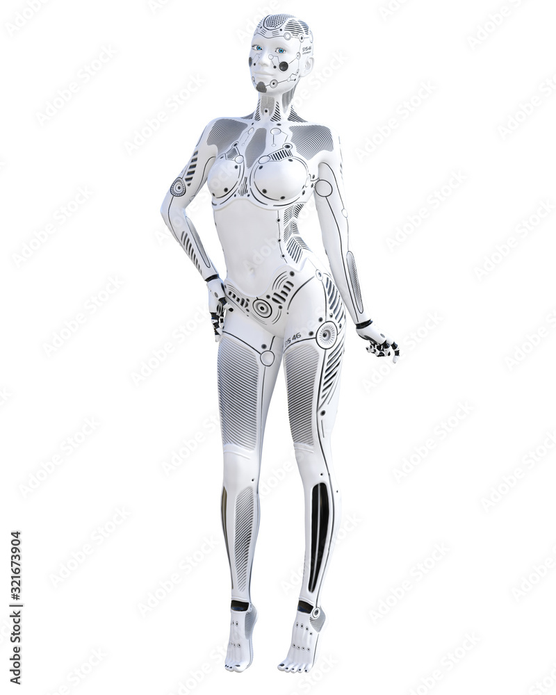 Woman robot. Metal droid. Artificial Intelligence.