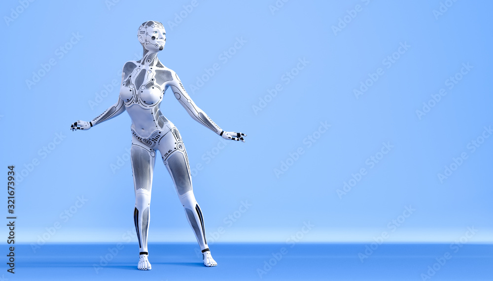 Woman robot. Metal droid. Artificial Intelligence. Woman robot. Metal droid. Artificial Intelligence.