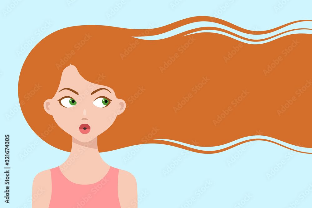 Surprised cartoon girl with long ginger hair Surprised cartoon girl with long ginger hair