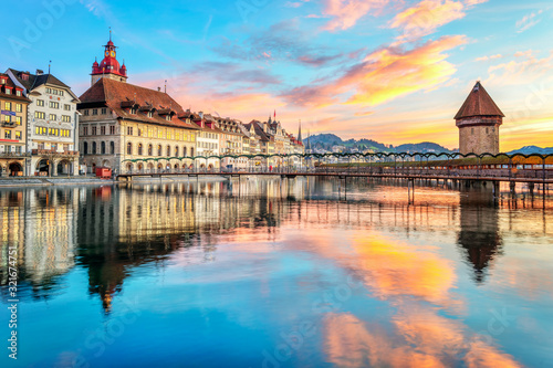 Chapel bridge and Old town of Lucerne, Switzerland