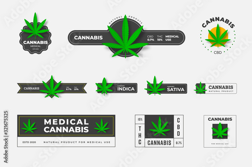 Set of vector logos of organic hemp sbd and thc on a white background.