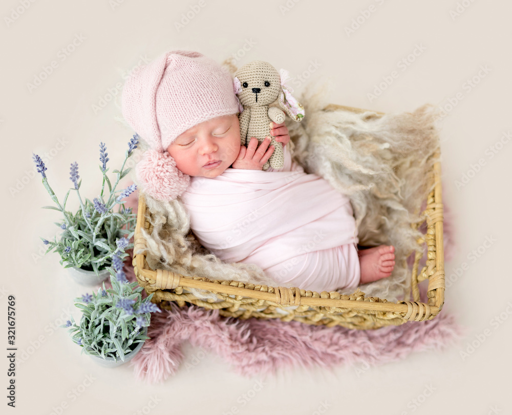 Beautiful newborn in cradle