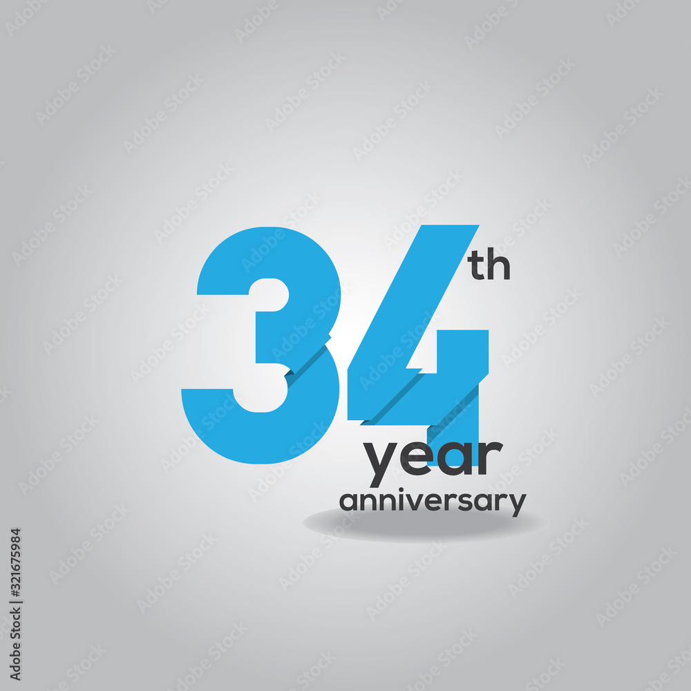 34 Years Anniversary Celebration Blue and White Vector Template Design Illustration 34 Years Anniversary Celebration Blue and White Vector Template Design Illustration