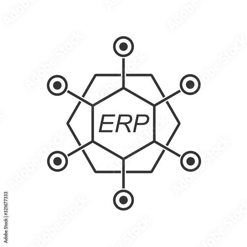  ERP system. Operation, supply, optimization. Concept. Vector icon isolated on white background.