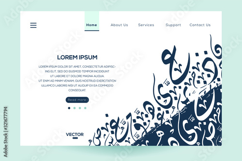  Creative Modern Website template design ,Contain Random Arabic calligraphy Letters Without specific meaning in English ,Vector illustration.