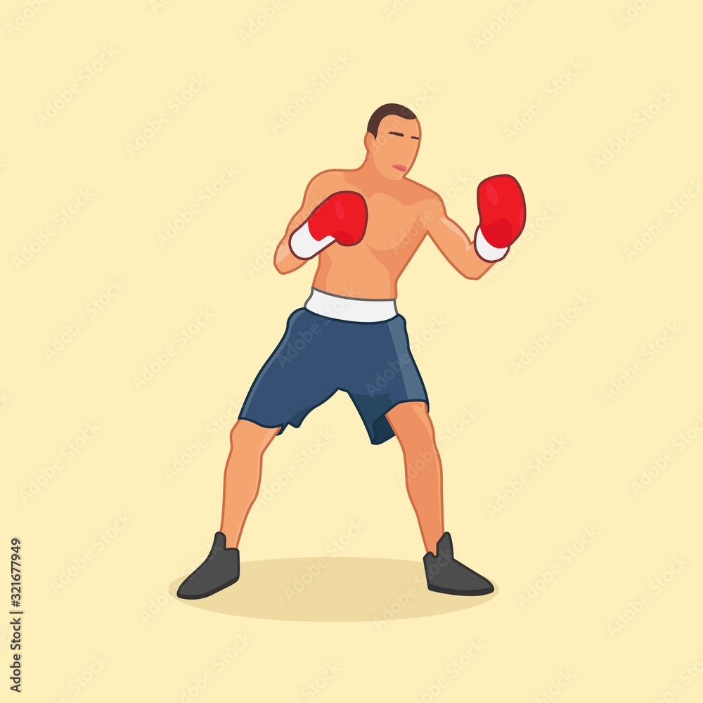Professional boxer training. Boxing champion. Throwing punch. Isolated boxer. Strong and muscular man. Boxing pose. Cartoon graphic art - Flat vector character illustration. Professional boxer training. Boxing champion. Throwing punch. Isolated boxer. Strong and muscular man. Boxing pose. Cartoon graphic art - Flat vector character illustration.