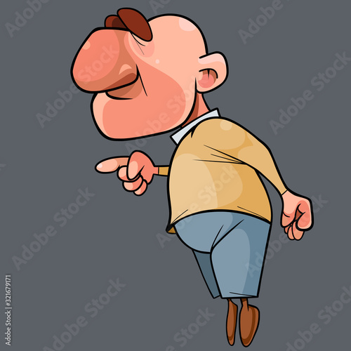 cartoon bald tense serious man threatening with index finger