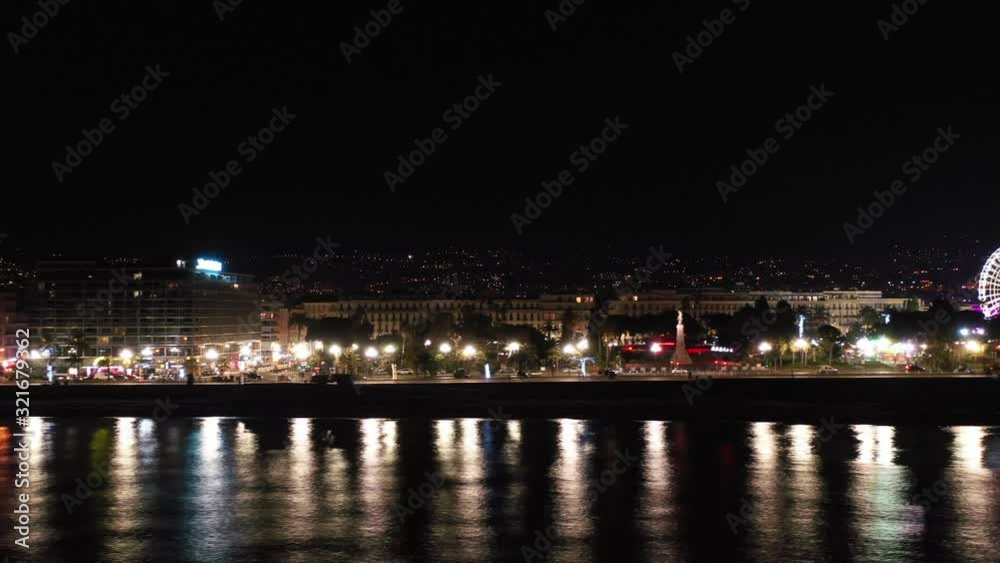 Promenade des Anglais in the Nice city, France at night during Christmas market Promenade des Anglais in the Nice city, France at night during Christmas market
