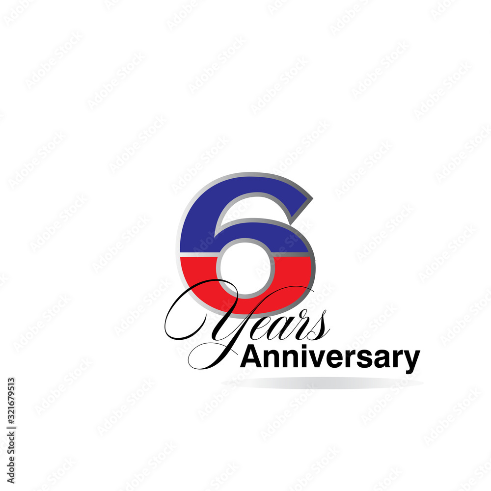 6 Years Anniversary Celebration Red and Blue Vector Template Design Illustration 6 Years Anniversary Celebration Red and Blue Vector Template Design Illustration