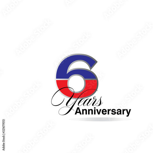 Free Download 6 Years Anniversary Celebration Red and Blue Vector Template Design Illustration - GFXLoad