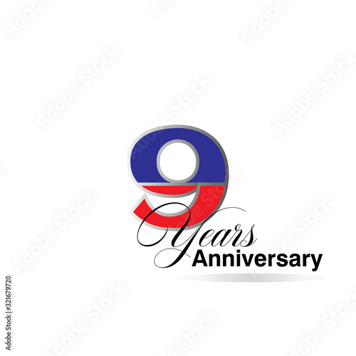 Free Download 9 Years Anniversary Celebration Red and Blue Vector Template Design Illustration - GFXLoad