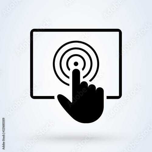 Touchscreen, touch gesture icon. Digital interaction symbol. Finger click, pointer on screen. Touch icon.