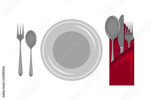 Plate with fork, spoon serving table accessories