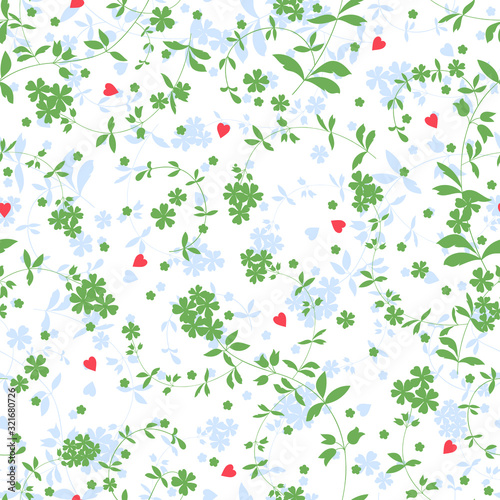 Seamless Vector Floral pattern with flowers and hearts for decoration  print  fabric