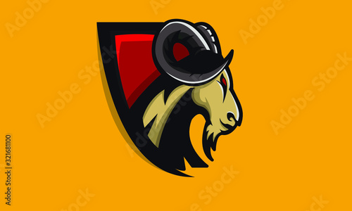 Goat mascot logo design with modern illustration concept style for badge, emblem, sticker and t shirt printing. Goat illustration for sport and e-sport team.