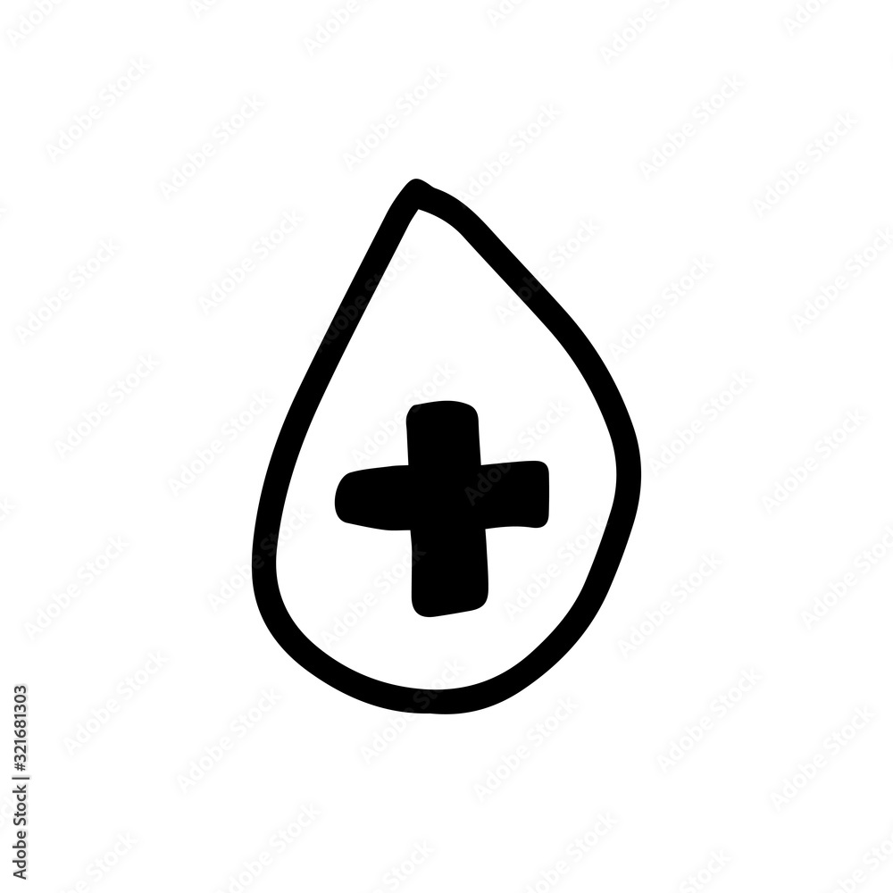 Drop of blood in hand drawn doodle style isolated on white background. Vector stock outline illustration. Medical equipment. Drop of blood in hand drawn doodle style isolated on white background. Vector stock outline illustration. Medical equipment.