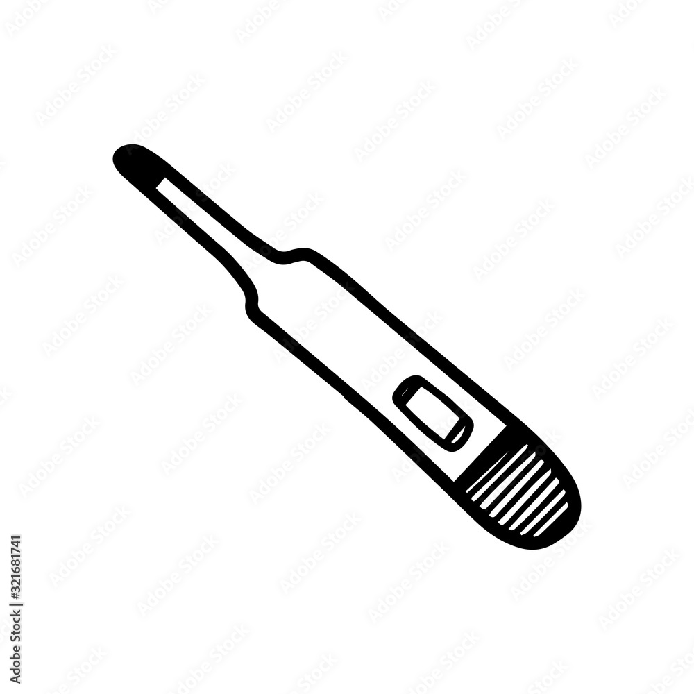 Thermometer in hand drawn doodle style isolated on white background. Vector stock outline illustration. Single. Sign element. Medical equipment. Thermometer in hand drawn doodle style isolated on white background. Vector stock outline illustration. Single. Sign element. Medical equipment.