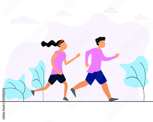 People male cartoon characters running, roller vector flat isolated illustration. love runing couple.