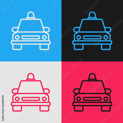 Color line Taxi car icon isolated on color background. Vintage style drawing. Vector Illustration