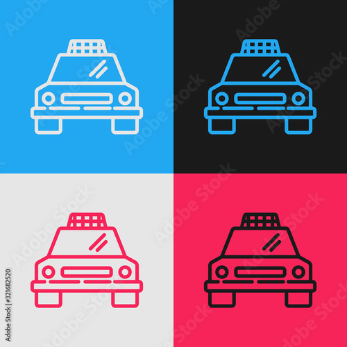 Color line Taxi car icon isolated on color background. Vintage style drawing. Vector Illustration