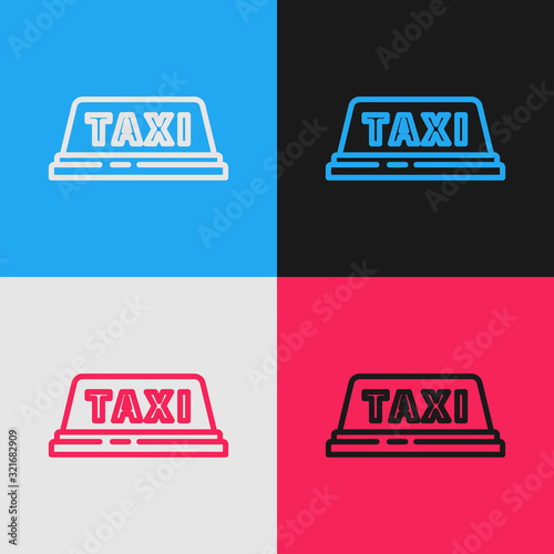 Color line Taxi car roof icon isolated on color background. Vintage style drawing. Vector Illustration