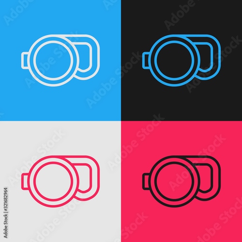 Color line Retractable cord leash with carabiner icon isolated on color background. Pet dog lead. Animal accessory for outdoors walk. Vintage style drawing. Vector Illustration