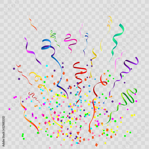 Colorful confetti and ribbons, birthday celebration or celebration. EPS 10