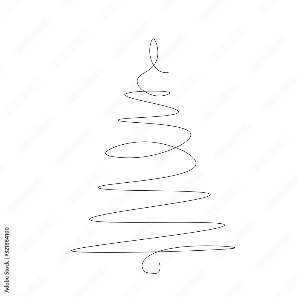 Christmas forest tree silhouette line drawn vector illustration