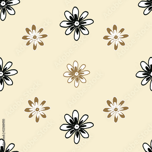 Small hand-drawn flowers. Seamless pattern. print, textiles. Spring, summer, seasons. Garden, flowering, plants. Background, paper.