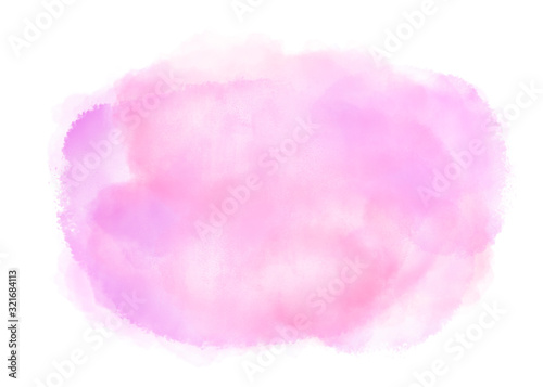 Purple watercolor brush splash cloud background. Ethereal delicate backdrop on white background. Digital abstract illustration artwork with copy space.