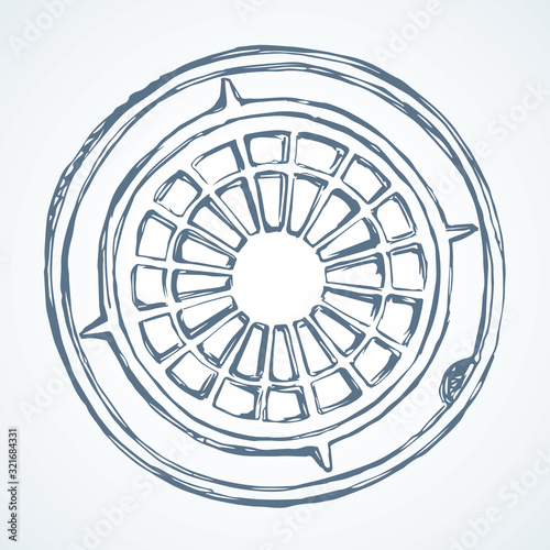 Round manhole cover. Vector drawing
