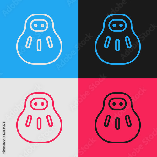 Color line Maneki neko cat icon isolated on color background. Japan lucky charm. Vintage style drawing. Vector Illustration