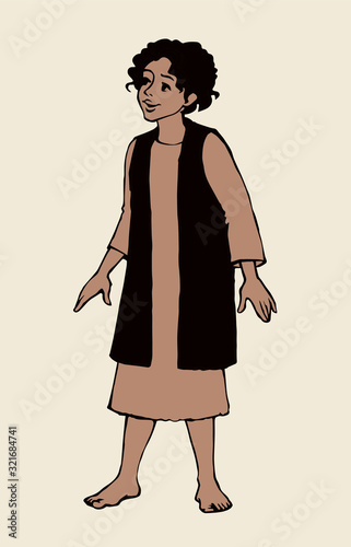 Cheerful Jewish boy in antique clothes. Vector drawing