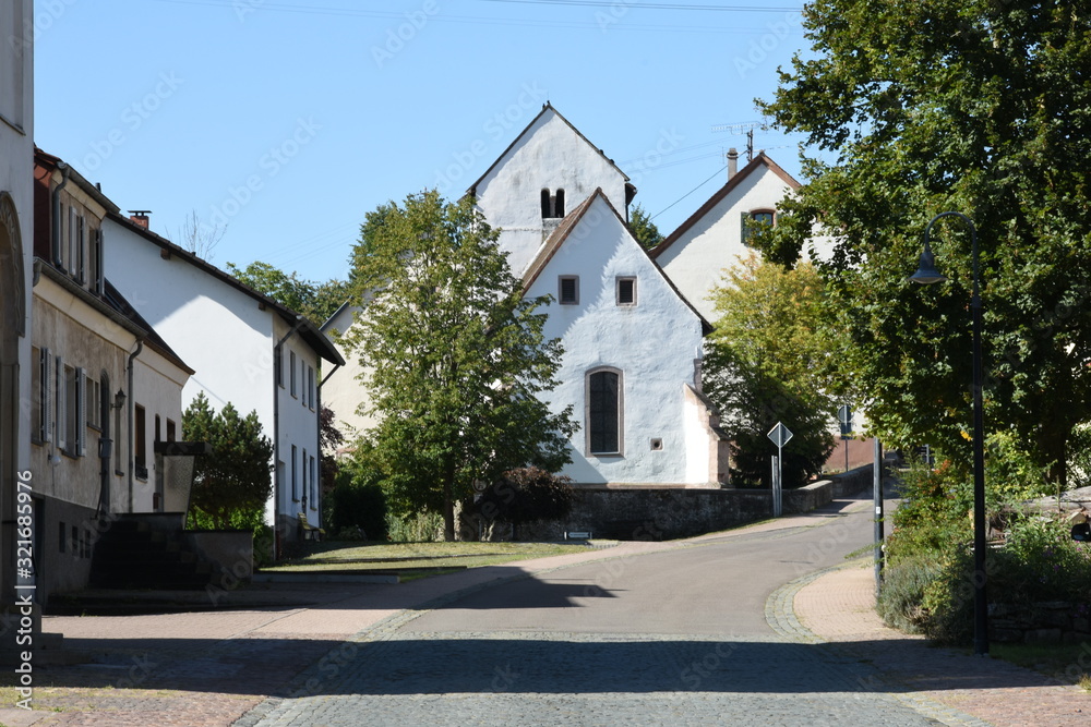 white evangelical church in the village Walsheim in Saarland