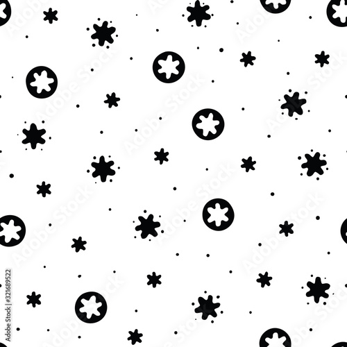 Abstract doodle star shape pattern  sea star  balck and white background. Beachy costal design for your holiday. Nature background. Print  fabric  stationary.