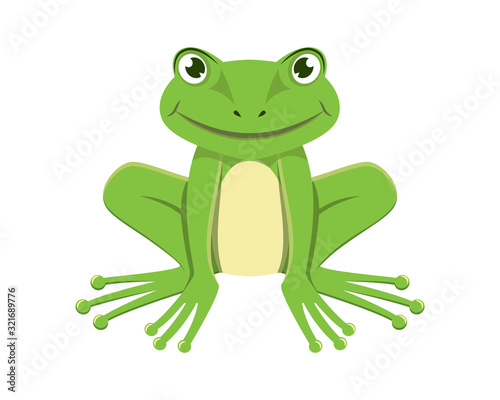 Detailed Smiling Green Frog Illustration with Cartoon Style