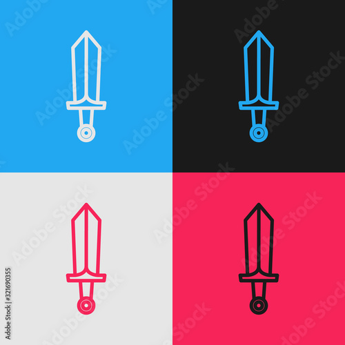 Color line Sword for game icon isolated on color background. Vintage style drawing. Vector Illustration
