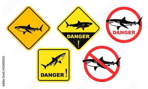 Shark danger sign. Isolated shark on white background