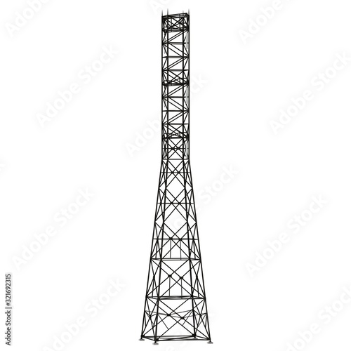 A high-voltage power line tower on a white background. Isolate.