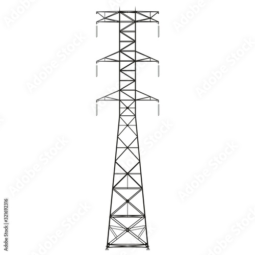 A high-voltage power line tower on a white background. Isolate. © AleksViking