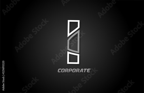 black and white line company business I letter alphabet logo icon design