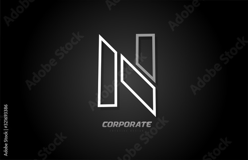 black and white line company business N letter alphabet logo icon design