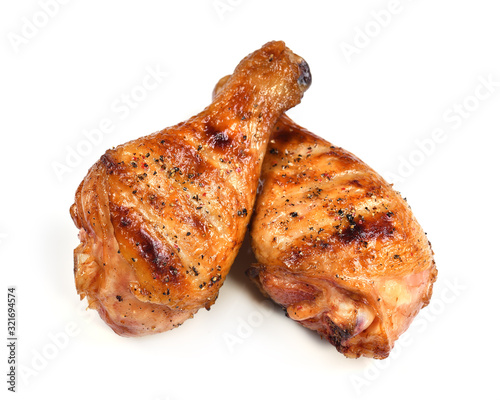 Grill roast bbq chicken leg isolated on white background photo