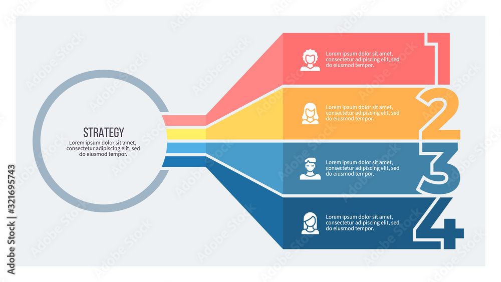 Business infographic. Organization chart with 4 options. Vector template.