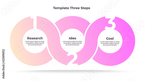 Business infographics. Timeline with 3 steps, options, circles. Vector template.