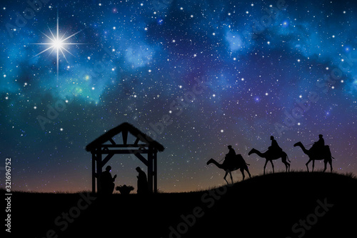 Fotografia Biblical Scene - Birth Of Jesus In Bethlem