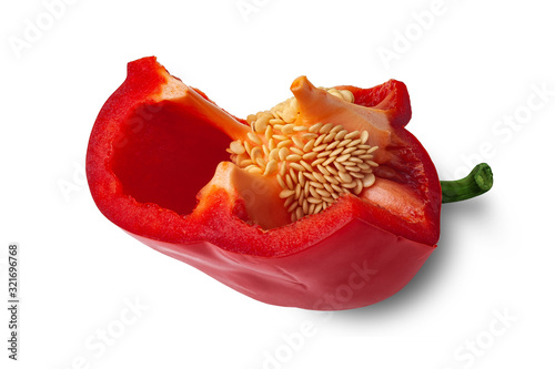 Sweet pepper. Cutting bell peppers isolated on white background. Organic food.